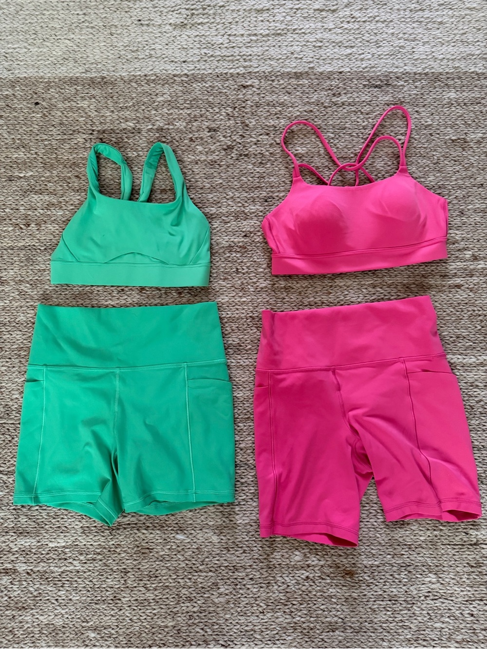 Athleta Pink & Green Athletic Shorts and Sports Bras Set